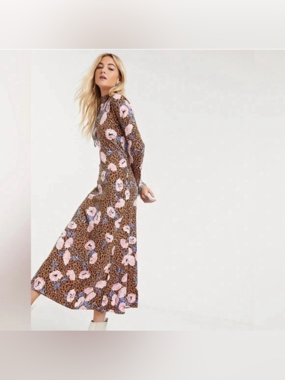 Free People Retro Romance Midi Dress Leopard Floral Mock Neck Keyhole
S Boho - Picture 2 of 6
